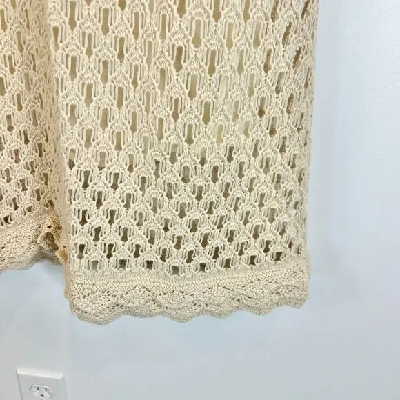 J. Crew Sweater Dress Womens M Toasted Cream Pointelle‎ Sleeveless Crochet Boho - Picture 5 of 14